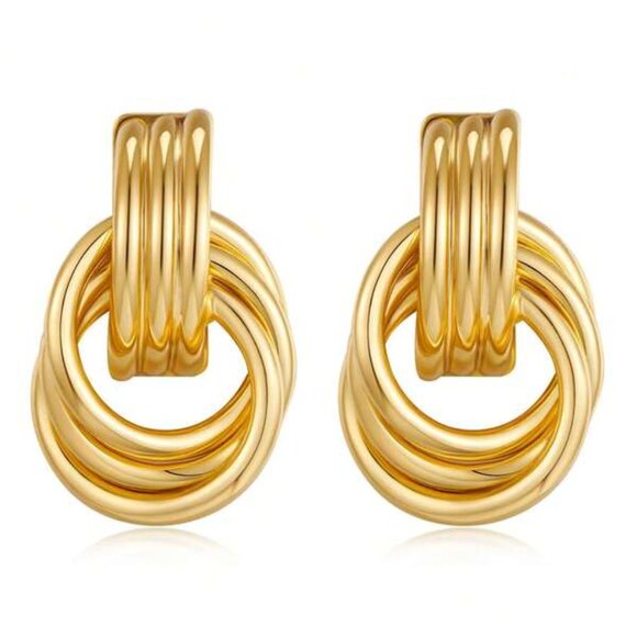 Chunky Triple Hoop Earrings | 18K Gold Filled Over Sterling Silver - Picture 1 of 4